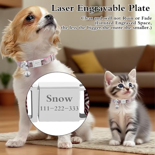 Personalized Breakaway Cat Collars - Magnetic Buckle, Bell - Safety Quick Release, Customized for Girls & Boys Cats- (Herringbone-Rose Red) - color: Herringbone-Rose Red