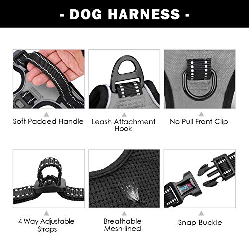 PHOEPET No Pull Dog Harness Medium Reflective Front Clip Vest with Handle,Adjustable 2 Metal Rings 3 Buckles,[Easy to Put on & Take Off](XS, Grey) - color: Gray, size: Extra Small