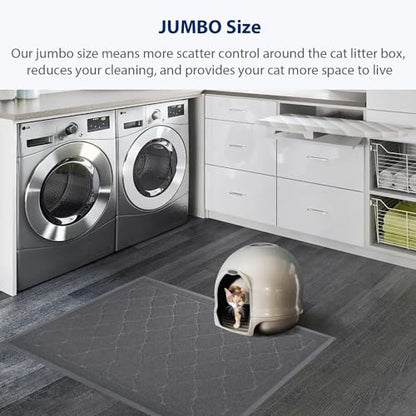 WePet Cat Litter Box Mat, Kitty Premium PVC Pad, Durable Trapping Rug, Phthalate Free, Urine-Resistant, Scatter Control, XXL 47 x 36 Inch, Grey - color: #03 Grey, style: Medallion/47 x 36 Inch