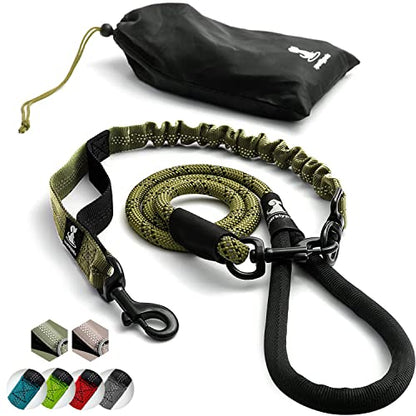SparklyPets - Heavy Duty Bungee Rope Leash for Large and Medium Dogs - No Pull, Shock Absorber Long Dog Training Lead - No Slip Reflective Line for Outside (5.5 Ft Bungee Leash) - color: Green Range