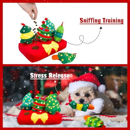 Christmas Hide and Seek Dog Toys, Squeaky Interactive Puzzle Dog Toys for Boredom and Stimulation, Dog Enrichment Toys for Small and Medium Dogs (Christmas Trees, Pack of 6) - style: O-Christmas Tree