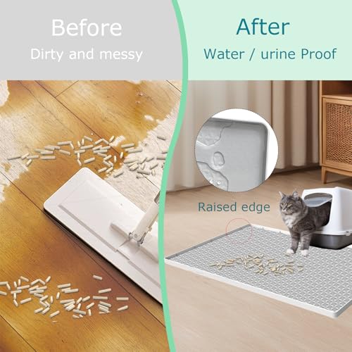 Cat Litter Mat for Litter Box, Silicone Large Cat Litter Trapping Mat - 51.2x25.6 in, Waterproof & Non-Slip, Durable & Easy Clean, Light Gray - color: Light Grey, size: 1 Count (Pack of 1)