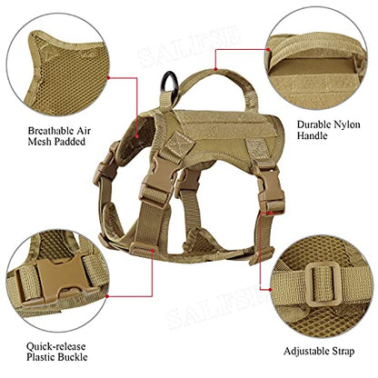 Tactical Puppy Vest Harness, Adjustable Military Vests for Small Dogs Outdoor Training Puppy Harnesses with Handle - color: Khaki