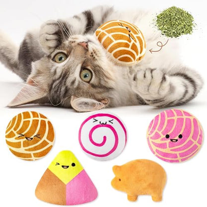 Mexican Catnip Stuffed Toys for Cats - 5Pcs Pet Days Mexican Concha Catnip Toys, Pan Dulce Toys for Cat Lovers Fiesta Gift Indoor Kitten Chew Bite Kick Non-Toxic Interactive Pet Supplies - style: Mexican Concha Cafecito Conchas Pan Dulce