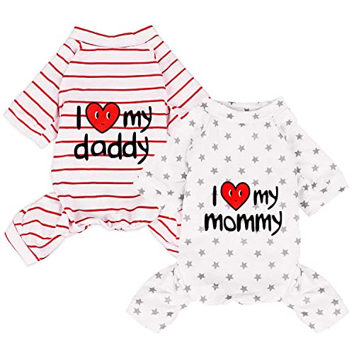 2-Pack Cotton Dog Pajamas Lightweight Dog Onesies for Small Medium Dogs and Cats Puppy Body Suits Cute Baby Dog Jumpsuit I Love My Mommy/Daddy Printed Pet Clothes, XS - color: Star & Stripe, size: X-Small (2-3lb)