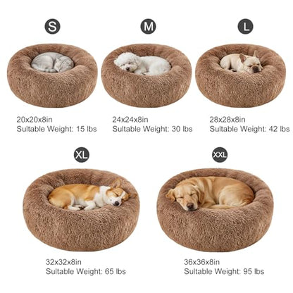 Dog Calming Beds for Small Medium Large Dogs - Round Donut Washable Puppy Dog Bed, Anti-Slip Faux Fur Fluffy Donut Cuddle Anxiety Cat Pet Bed(20'' Khaki - color: khaki, size: 20"L x 20"W x 8"Th