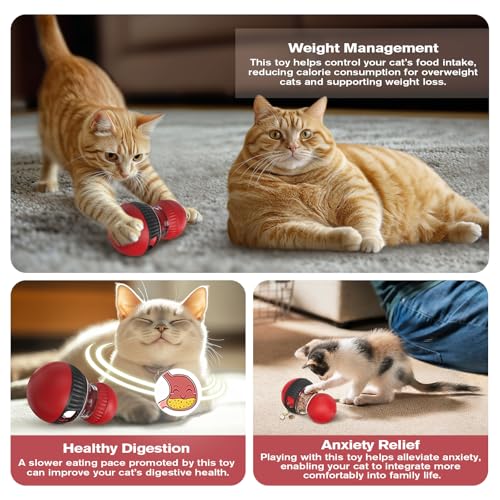 Treat Dispensing Cognitive Dog Toys Dog Puzzle Feeder Toy for Dogs and Cats with Bird Chirping Adjustable Food Dispenser Slow Feeding for Small Medium Large Dogs & Cats (Red)