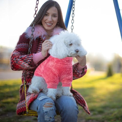 Idepet Velvet Dog Pajamas, Turtleneck Dog Sweater Fuzzy Plush Onesie Soft Cat Apparel Pet Clothes Winter Outfit Doggy Pjs Puppy Jumpsuit for Small Dogs Cats (Rosered,XS) - color: RoseRed, size: X-Small