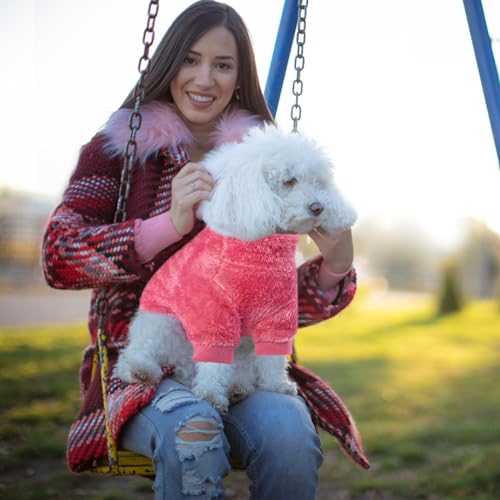 Idepet Velvet Dog Pajamas, Turtleneck Dog Sweater Fuzzy Plush Onesie Soft Cat Apparel Pet Clothes Winter Outfit Doggy Pjs Puppy Jumpsuit for Small Dogs Cats (Rosered,S) - color: RoseRed, size: Small