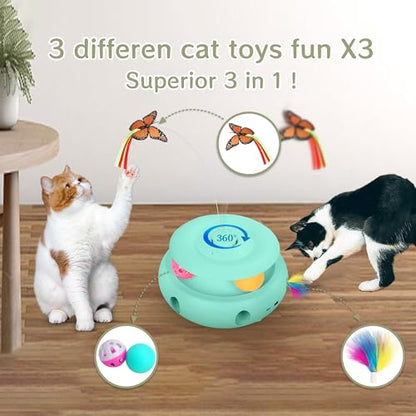 Cat Toys,3-in-1 Interactive Cat Toys for Indoor Cats,Rechargeable Automatic Interactive Cat Toy with Fluttering Butterfly,Smart Sensor 6 Holes Mice Whack-A-Mole and Track Balls,Blue - color: blue