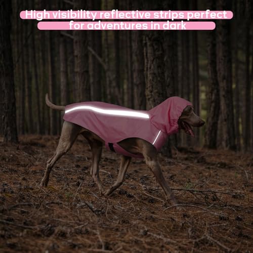 Dog Raincoat with Reflective Strip Hoodie, Waterproof Dog Raincoats, Adjustable Lightweight Hooded Poncho Dog Rain Jacket, Snowproof Windproof Clothes, Dog Raincoat for Large Dogs - color: Pink, size: XXL