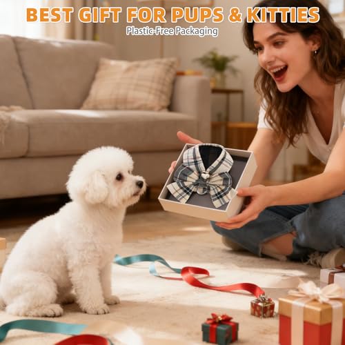 KOOLTAIL Small Dog Harness and Leash Set, Cute Puppy Vest Harnesses with Bowtie, Step in No Pull Soft Mesh Padded Adjustable Plaid Pet Harness for Extra-Samll Medium Dogs Cats, Boy Girl, XS-M, Beige S - color: Beige, size: S (Chest Girth: 13.5"-14.8")
