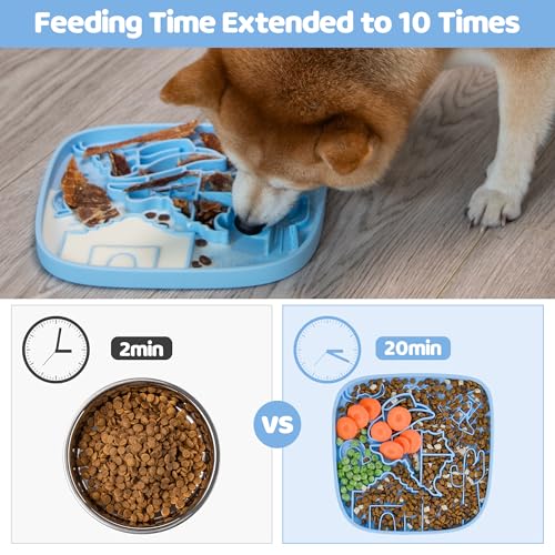 Puzzle Feeder Snuffle Mat and Lick Mat for Dogs,Texas Textured Slow Feeder, 0.75 Inch Thin Silicone Mat Holds 3 Cups, Dishwasher and Microwave Safe, Blue - color: Blue
