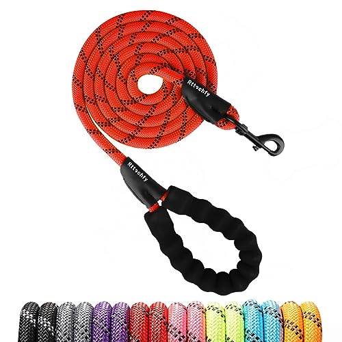 Rttochfy Rope Dog Leash 2/4/5/6/8/10 FT with Comfortable Padded Handle and Highly Reflective Threads for Small Medium and Large Dogs Heavy Duty (1/2"-6 FT, Red) - color: Red, size: XL (1/2'' X 6 Ft)