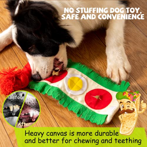 lilfrd Dog Puzzle Snuffle Mat Toys, Squeaky Enrichment Rope Crinkle Treat Dispensing Tug Toy for Small Medium Large Dog, Boredom and Mental Stimulation Toy, Burrito - style: Burrito