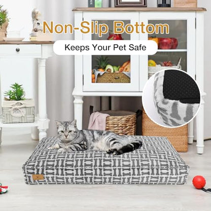 Dog Bed with Easy-Grip Handle - Shredded Memory Foam Pet Bed, Removable & Machine Washable Cover, Non-Slip Bottom, Choose from Cooling Linen or Warm Flannel Style for Dogs & Cats (Medium - size: Medium