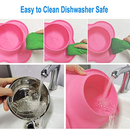 Dog Food Bowls Stainless Steel Pet Food Bowls & Dog Water Bowls, Dog Bowls Silicone Mat No Spill Non-Skid Feeding Bowls for Small Size Dog Puppy Cat Food Dish, Pink, 3 Cup/24oz, Set of 2 Bowls - color: Pink, size: 3 Cup/27 oz each