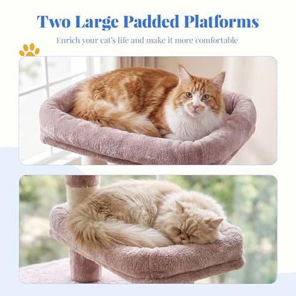 Hey-brother Cat Tree, 74 inches Multi-Level XL Large Cat Tower for Indoor Cats with Three Cat Condos, Two Large Top Decks and Cat Hairbrushfor Kittens, Cats and Pets,Muchroom MPJ035-MMU - color: Muchroom