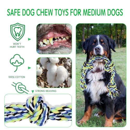 12 Pack Dogs Rope Toys for Large/Medium/Small Aggressive Chewers, Tough Cotton Dental Rope Toys Kit, Heavy Duty Dog Tug of War Toy for Chewing, Playing, Teething, Teeth Cleaning, Tossing and Catching - size: 12pc