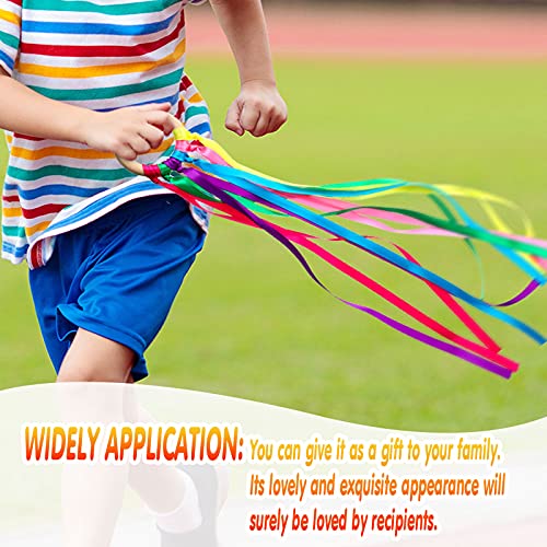 Sumind 6 Pcs Rainbow Ribbon Hand Kites Wands for Kids Dancer Streamer String Toy Thrown Waldorf Wand with Wooden Ring Wand Learning Educational(Bright Colors) - style: Bright Colors