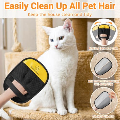 Pet Hair Removal Glove，2026 Newly Upgraded Reusable Magic Brush Pet Hair Remover Glove for Cats & Dogs，Pet Hair Remover Tool for Couch,Curtain, Clothing, Carpet, Car Seat (2Pcs) - color: Black Yellow-2Pcs