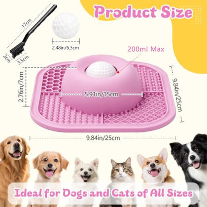 Slow Feeder Dog Bowls & Lick Mat for Liquid and Thick Treat, Anti-Slip Dog Lick Bowl with Interactive Rolling Ball, 5/6 Cup Pup Licking Toy for Large Medium Small Dogs and Cats Pink - color: Pink