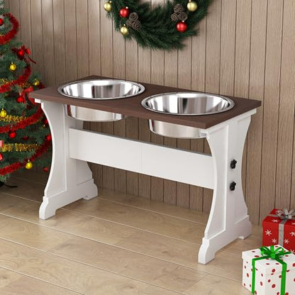 Elevated Dog Bowls,Farmhouse Dog Bowls Stand, Raised Dog Bowl with 2 Stainless Steel Wooden Dog Bowl 12 Cups 15.7''H 90 OZ Bowl-Farmhouse Style - color: Farmhouse Style, size: 12 Cups 15.7"H_90 oz Bowl