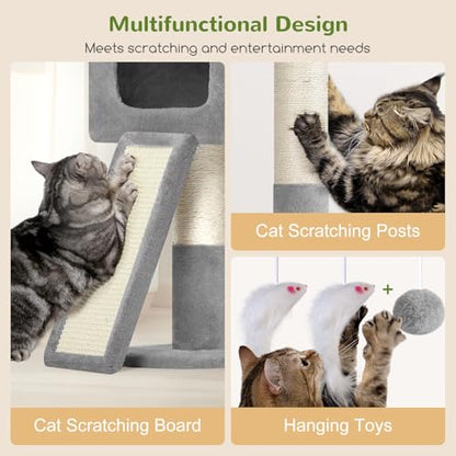 Globlazer Multi-Level Extra Large Tall Cat Tower 83 inch Sturdy Heavy Duty Cat Tree for Indoor Large Adult Cats Kittens with 2 Cat Condo, 8 Scratching Post, 2 Hammock, S83G, Light Grey - color: Light Grey