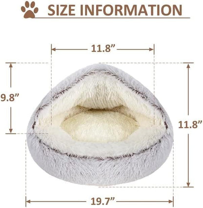Cat Bed Round Fluffy Hooded Cat Bed Cave, Anti-Anxiety Cave Bed with Hooded Blanket, Cozy Cuddler Luxury Puppy Pet Bed, Anti-Slip Bottom and Machine Washable (Coffee, Medium) - color: Coffee, size: Medium
