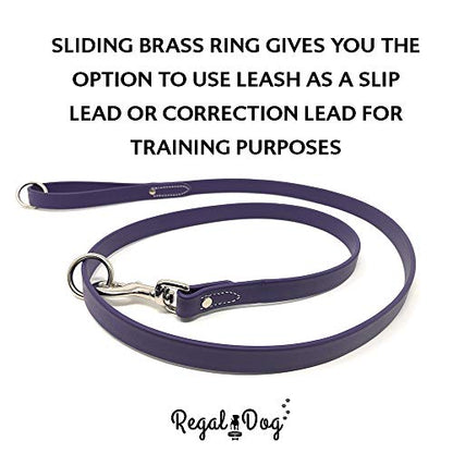 Regal Dog Products Waterproof Leash – 5 ft. Purple Dog Leash with Easy to Use Collar Hook, Lightweight, and Proof Training Pet Lead with Vinyl-Coated Webbing for Small, Medium, Large, or XL Dogs - color: Purple