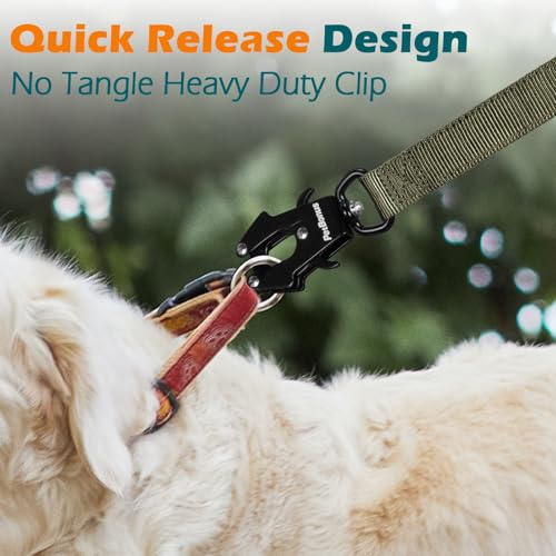 Heavy Duty Tactical Dog Leash, 5 FT Bungee Shock Absorption Leash with 2 Padded Handles, Quick Release Metal Clip, Car Seatbelt, No Pull Training Lead for Large Medium Dogs（Army Green） - color: Army Green