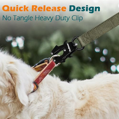 Heavy Duty Tactical Dog Leash, 5 FT Bungee Shock Absorption Leash with 2 Padded Handles, Quick Release Metal Clip, Car Seatbelt, No Pull Training Lead for Large Medium Dogs（Army Green） - color: Army Green