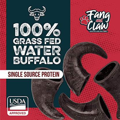 Water Buffalo Horn Dog Chew 4 Pack - Small 4" - All Natural Free Range Grass Fed Single Source Protein - No Chemicals, Additives, Hormones - Long Lasting, Good for Aggressive Chewers – by Fang & Claw - style: 4 Horns - Small 4"
