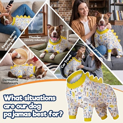 LovinPet Big Dogs Pjs, Large Dog Pajamas, Anti Licking Pet Anxiety Shirt, Surgical Recovery Onesie, Large Breed Dog Jammies, Pet PJ's,Lightweight Stretch, White Sea Life Print Husky Pajamas/L - size: Large