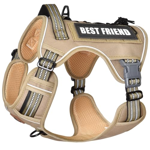 PET MARVEL Heavy Duty Dog Harness with Handle, No Pull Adjustable Outdoor Vest with Metal Buckles, MOLLE Panel & Reflective Strips for Medium Large Dogs - color: Brown, size: XL(Neck:20-31",Chest:26-42")