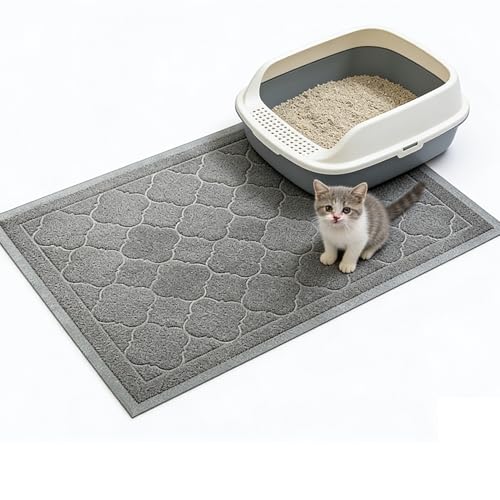 Cat Litter Mat Traps Litter from Litter Box XL Size 47"X36" Durable Trapping Rug, Non-Slip and Waterproof, Easy to Clean - color: Grey