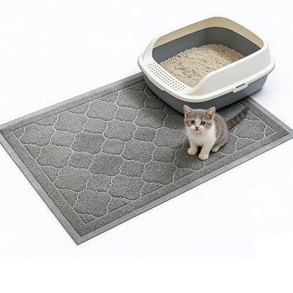 Cat Litter Mat Traps Litter from Litter Box XL Size 47"X36" Durable Trapping Rug, Non-Slip and Waterproof, Easy to Clean - color: Grey