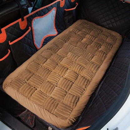 Dog Bed for Car Back Seat Soft Plush Backseat Pet Bed Mat Non-Slip Travel Pet Mat, Fuzzy Plaid Dog Seat Cover, Fit for Backseat Extenders and Trucks SUVs (Dark Brown, 54" x 24.8") - color: Dark Brown
