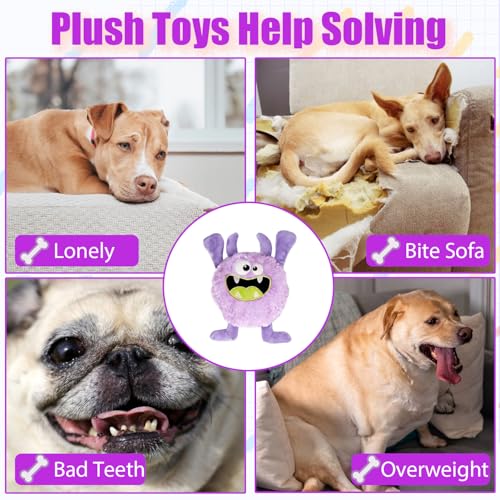 Plush Squeaky Dog Toy, Crinkle Stuffed Dog Toy Keep Them Busy Tug of War Birthday Dog Chew Toy for Small Medium Large Dogs (Purple) - color: Purple