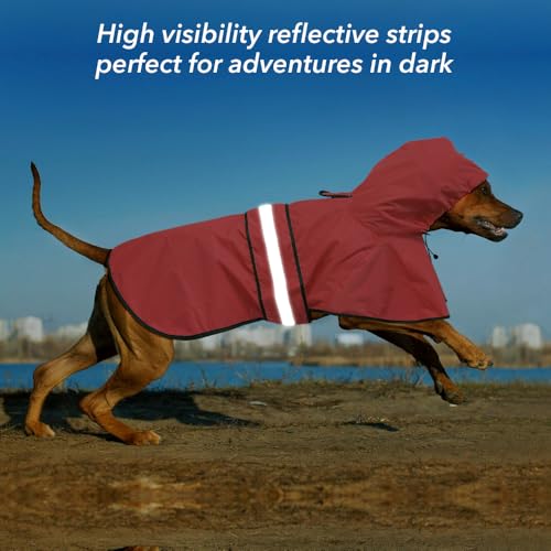 Waterproof Reflective Dog Raincoat - Adjustable Hooded Slicker Poncho Pet Rain Coat, Lightweight Dog Rain Jacket for Small to X- Large Dogs and Puppies (Red, Large) - color: Red, size: Large