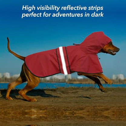 Waterproof Reflective Dog Raincoat - Adjustable Hooded Slicker Poncho Pet Rain Coat, Lightweight Dog Rain Jacket for Small to X- Large Dogs and Puppies (Red, Large) - color: Red, size: Large
