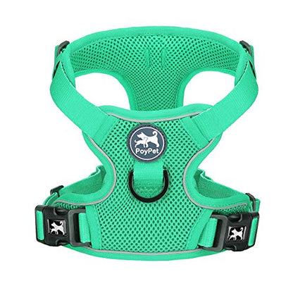 PoyPet Reflective Soft Breathable Mesh Dog Harness Choke-Free Double Padded Vest with Adjustable Neck and Chest(Mint Green,S) - color: Mint Green, size: S