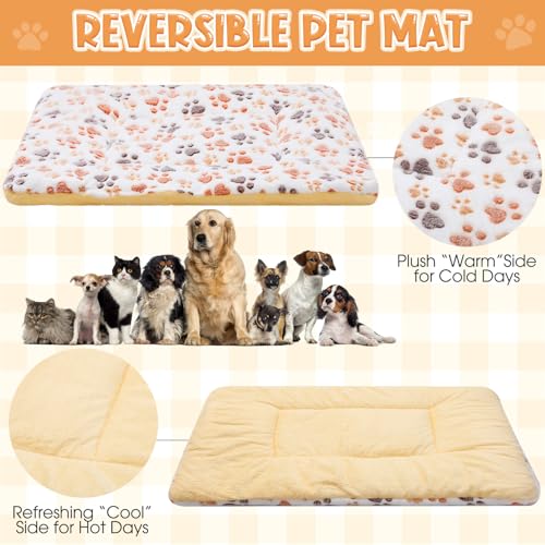 2 Pack Self Warming Cat Dog Bed Pet Mat 27" x 19" Soft Thermal Dog Pad with Cute Prints Reversible Washable Thickened Crate Mat for Indoor Outdoor Kittens Small Pets Feral(White) - color: White
