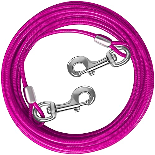 Dog Tie Out Cable 10/15/20/25/30/50 FT Dog Runner for Yard Steel Wire Dog Cable with Durable Superior Clips Pink Dog Chains for Outside Dog Lead for Large Dogs Up to 165 lbs - color: Pink, size: 15ft