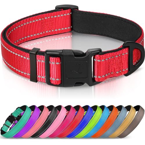 Joytale Reflective Dog Collar, Soft Neoprene Padded, Metal D-Ring, Nylon Pet Collar Adjustable for Puppy and Small Dogs, Red, XS - color: Red, size: X-Small (Pack of 1)