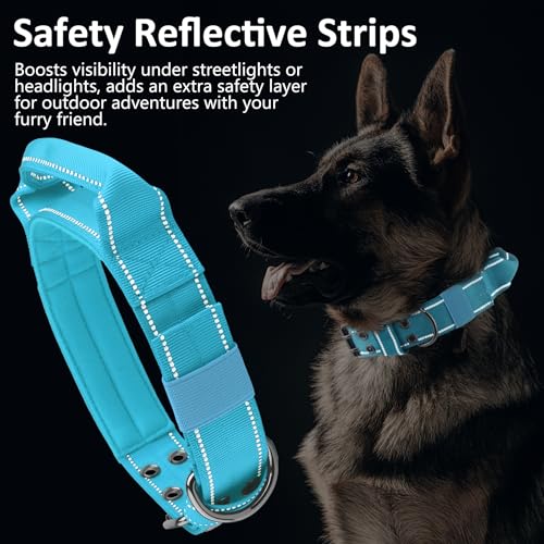 Tactical Dog Collar with Control Handle, Military Adjustable Pet Collar Reflective Heavy Metal Buckle Dog Collar, Soft Nylon Training Collar for Medium Large Dogs (Blue, Medium) - color: Blue, size: Medium