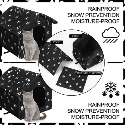 Soaoo 3 Pcs Cat Houses for Outdoor Stray Cats Shelter Weatherproof Outside House Indoor Foldable Pet Cave with Tent Stakes for Wild Animal Dogs(Paw Style) - style: Paw Style