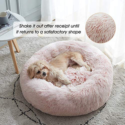 WESTERN HOME WH Calming Dog & Cat Bed, Anti-Anxiety Donut Cuddler Warming Cozy Soft Round Bed, Fluffy Faux Fur Plush Cushion Bed for Small Medium Dogs and Cats (20"/24"/27"/30") - color: Pink, size: 20.0"L x 20.0"W x 6.0"Th