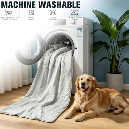 EXPAWLORER Premium Dog Cooling Blanket,High Q-MAX 0.4+ Cold Washable Pet Mat with Cute Paw Pattern for Hot Weather,Lightweight Summer Dog Cooling Mat for Puppy,Cat (Grey,28x40 inches) - size: Medium
