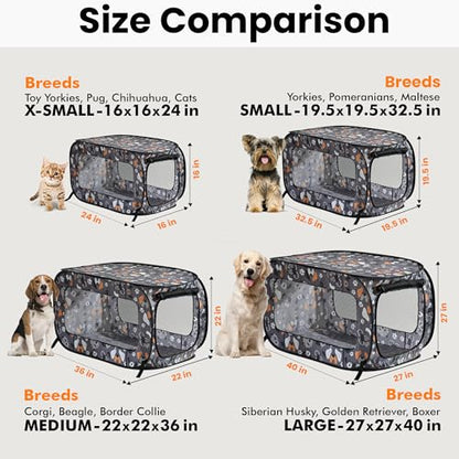 Beatrice Home Fashions Portable, Collapsible, Pop Up Kennel Travel Cat and Dog Crate, 40" L x 27" W x 27" H, Face of Love - color: Face of Love, size: 40.0"L x 27.0"W x 27.0"H